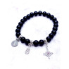 Triple protection 8mm silver bracelet: Witches Knot, Caravaca Cross and Saint Benedict with Tourmaline