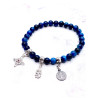 Triple protection silver bracelet: Witch's Knot, Caravaca Cross and Saint Benedict with blue Tiger's Eye