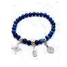 Triple protection silver bracelet: Witch's Knot, Caravaca Cross and Saint Benedict with blue Tiger's Eye