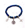 Triple protection silver bracelet: Tetragrammaton, Cross of Caravaca and Saint Benedict with blue Tiger's Eye