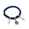 Triple protection silver bracelet: Tetragrammaton, Cross of Caravaca and Saint Benedict with blue Tiger's Eye