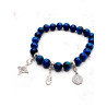 Triple protection 8mm silver bracelet: Witch's Knot, Caravaca Cross and Saint Benedict with blue Tiger's Eye