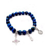 Triple protection 8mm silver bracelet: Witch's Knot, Caravaca Cross and Saint Benedict with blue Tiger's Eye
