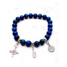 Triple protection 8mm silver bracelet: Witch's Knot, Caravaca Cross and Saint Benedict with blue Tiger's Eye