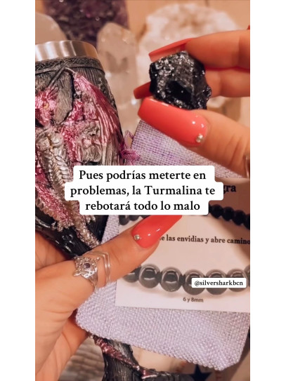 Pulsera triple protección de plata: Nudo de Bruja, Cruz de Caravaca y San Benito con Turmalina
