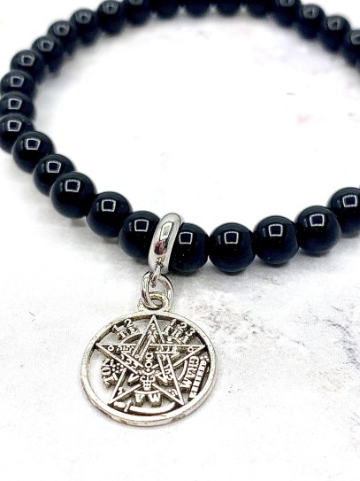 Tetragrammaton and black Tourmaline 'Elly' bracelet 6mm | Protection