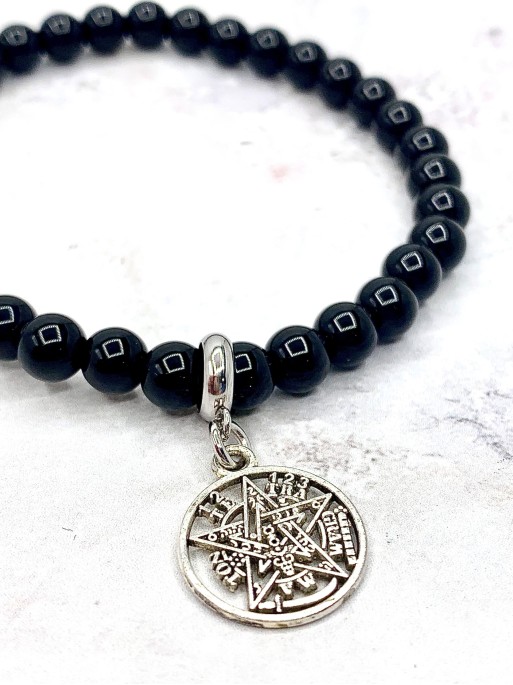 Tetragrammaton and black Tourmaline 'Elly' bracelet 6mm | Protection