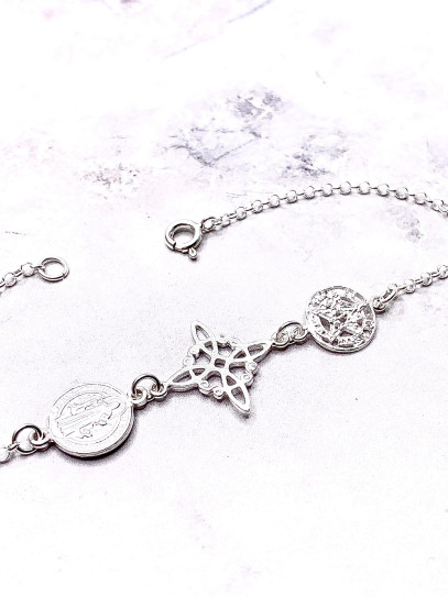 'Triple Divine Shield' Bracelet 🛡️ Silver with Witch's Knot, Tetragrammaton and Saint Benedict