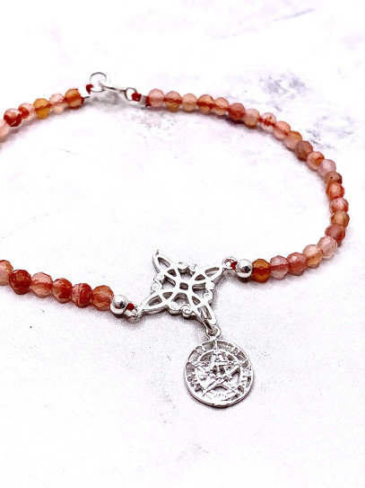 Pulsera Sagrada de Triple Protección 🔮 Plata · Nudo de Bruja · Tetragramatón · Ágata