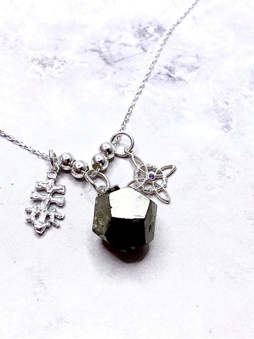 Triple Protection Necklace & Money Magnet ✨ Pyrite · Caravaca Cross · Witch's Knot