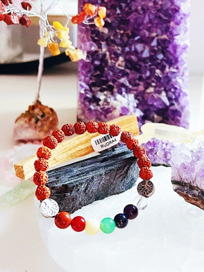 'Chakra Guardian Rudraksha' bracelet made of natural Rudraksha and the 7 chakras