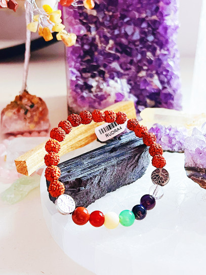 'Chakra Guardian Rudraksha' bracelet made of natural Rudraksha and the 7 chakras