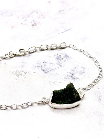 Certified silver 'Eclipse Moldavite' bracelet 🌌💚