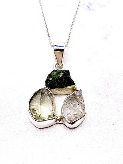 Collaret Dualitat Còsmica 🌠💚✨ de Moldavita i Quars Herkimer de plata