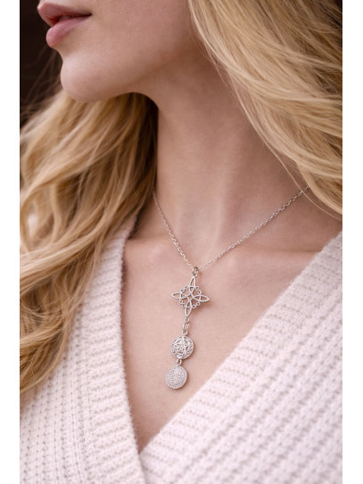 Triple protection silver necklace: Witch's Knot, Saint Benedict Medal and Tetragrammaton