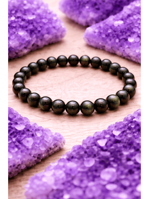 🔮 Pulsera Espejo protector del alma de Obsidiana dorada 4mm | Protección y traumas