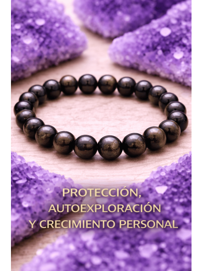 🔮 Pulsera Espejo protector del alma de Obsidiana dorada 4mm | Protección y traumas