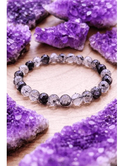 🔮 Fine 6mm Tourmalinated Quartz Healing Portal Bracelet | Health and Protection