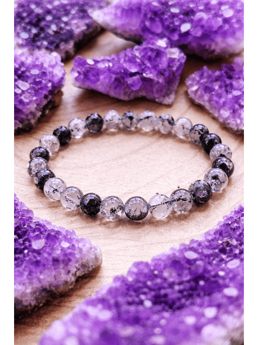 🔮 Pulsera Portal curativo de Cuarzo Turmalinado fina 6mm | Salud y protección