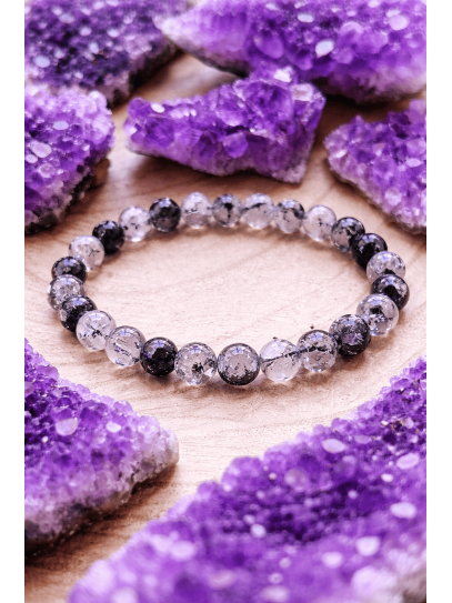 🔮 Pulsera Portal curativo de Cuarzo Turmalinado fina 6mm | Salud y protección