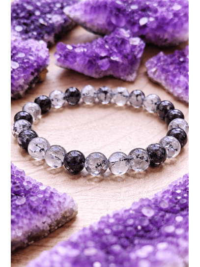 🔮 Pulsera Portal curativo de Cuarzo Turmalinado fina 6mm | Salud y protección