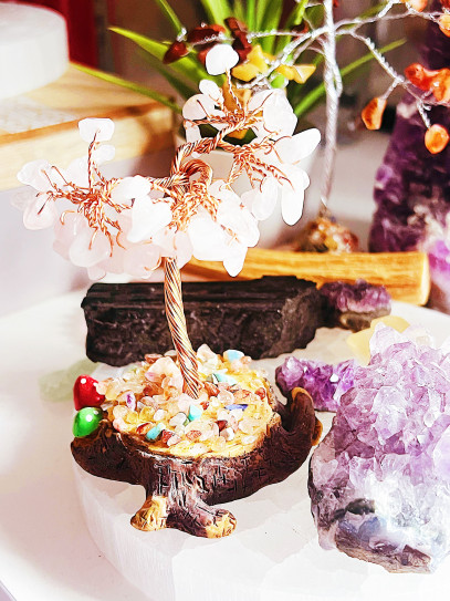 Árbol Atrae el Amor verdadero de Cuarzo rosa y mix chakras – Protección