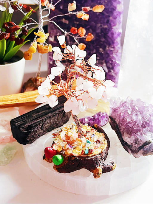 Árbol Atrae el Amor verdadero de Cuarzo rosa y mix chakras – Protección