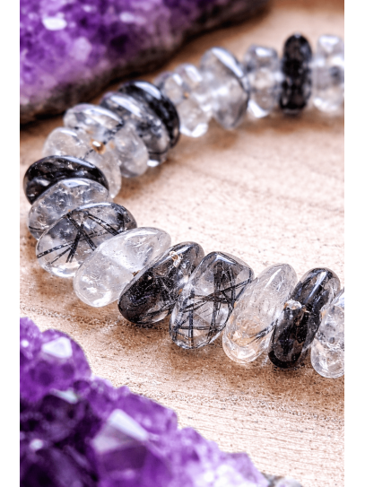🔮 Indian Tourmalinated Quartz Chip Bracelet | Health and Protection