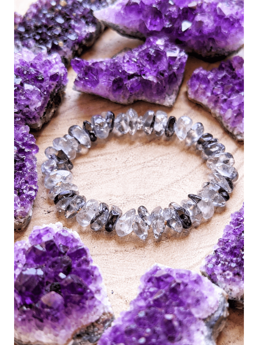 🔮 Indian Tourmalinated Quartz Chip Bracelet | Health and Protection