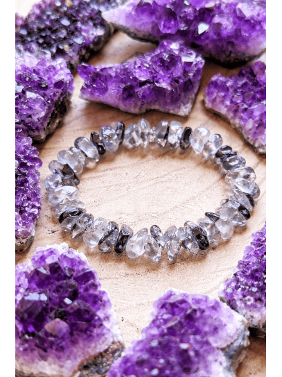 🔮 Indian Tourmalinated Quartz Chip Bracelet | Health and Protection