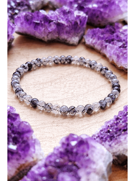 🔮 Pulsera Portal curativo de Cuarzo Turmalinado fina 4mm | Salud y protección