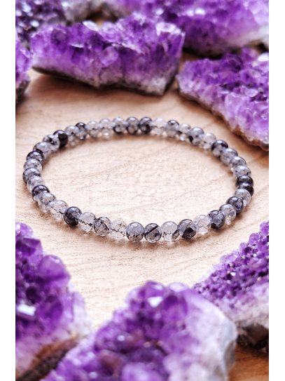 🔮 Pulsera Portal curativo de Cuarzo Turmalinado fina 4mm | Salud y protección