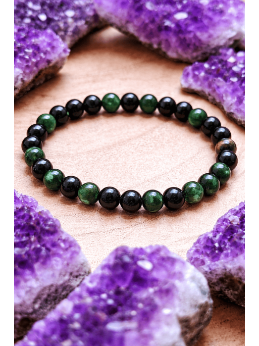 🔮 Pulsera Portal Protector de Ojo de Tigre verde y Turmalina 6mm | Protección y suerte