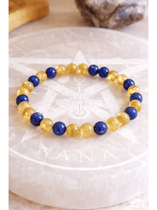 Pulsera portal abrecaminos de Citrino y Lapislázuli 6mm 🔮 Abundancia, éxito y dinero