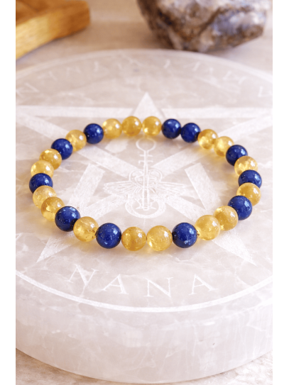 Pulsera portal abrecaminos de Citrino y Lapislázuli 6mm 🔮 Abundancia, éxito y dinero