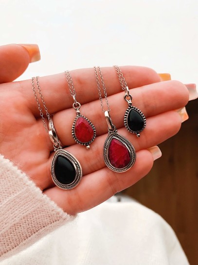 'Bali tear' necklace of black obsidian - Protective mirror against evil