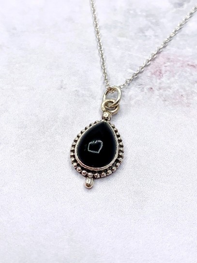 'Bali tear' necklace of black obsidian - Protective mirror against evil