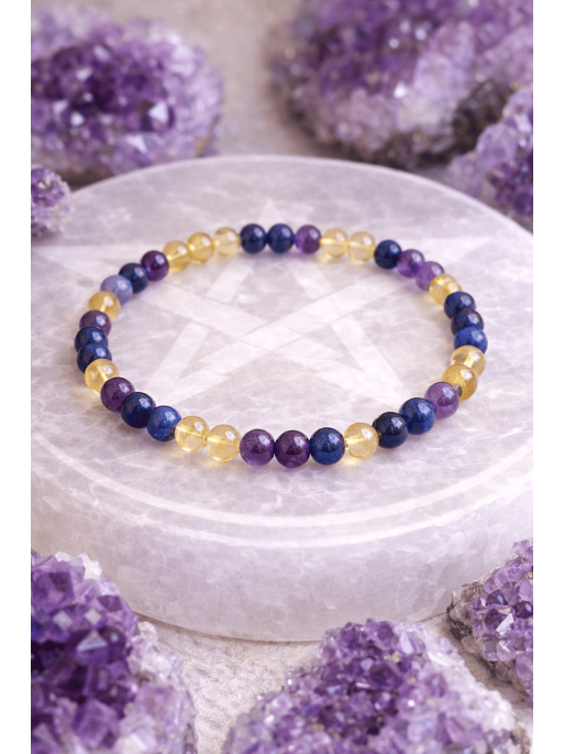 Pulsera portal intuición de Citrino, Amatista y Lapislázuli 6mm 🔮 Poderes psíquicos