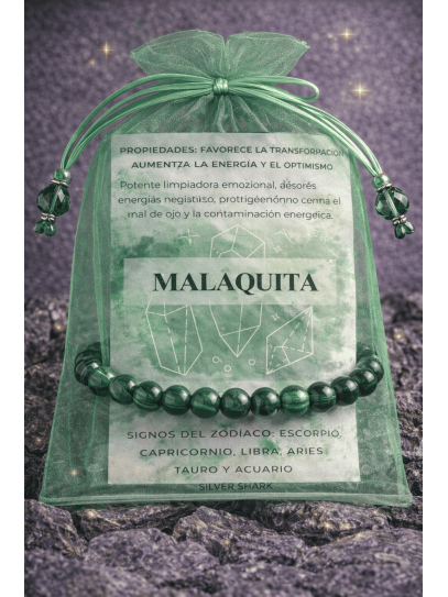 Malachite 'Asha' bracelet 8mm | Protection and meditation