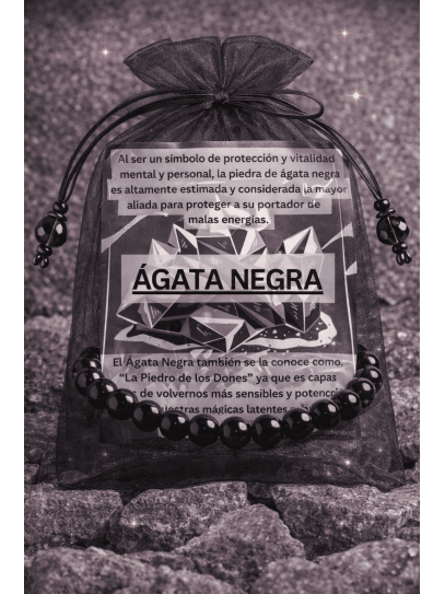 Polsera 'Asha' d'Àgata negra 8mm | Clarividència i dons