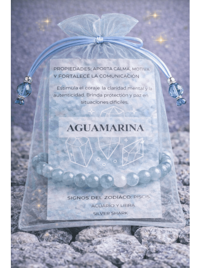 Pulsera 'Asha' de Aguamarina 6mm | Armoniza, energía positiva