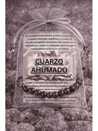Pulsera 'Asha' de Cuarzo ahumado 6mm | Trabajo y protección