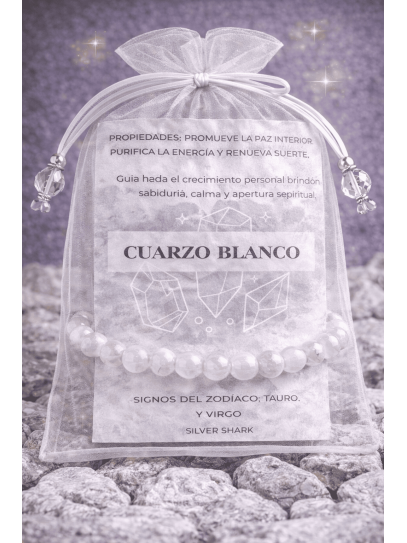 Pulsera 'Asha' de Cuarzo blanco 8mm | Salud y limpieza