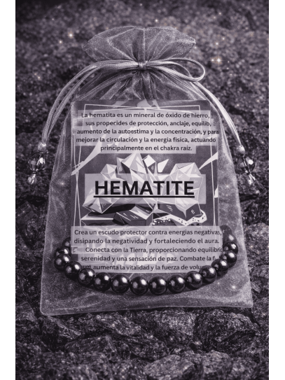 Pulsera 'Asha' de Hematite imantada 8mm | Protección y meditación