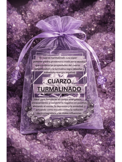 🔮 Pulsera Portal curativo de Cuarzo Turmalinado fina 4mm | Salud y protección
