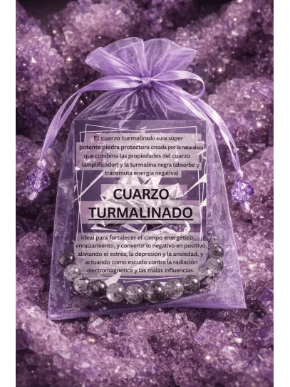 🔮 Pulsera Portal curativo de Cuarzo Turmalinado fina 6mm | Salud y protección
