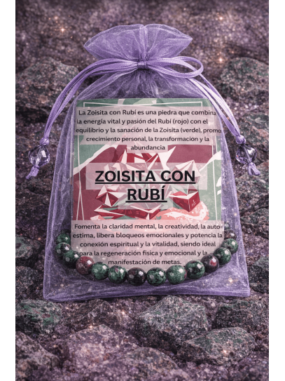 Pulsera 'Asha' de Zoisita con Rubí 6mm | Protección y abundancia