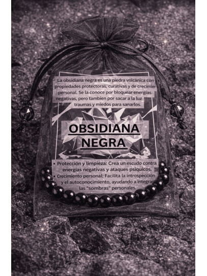 Pulsera 'Asha' de Obsidiana negra 8mm | Protección y traumas