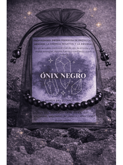 Pulsera 'Asha' de Ónix negro con Buda 8mm | Protección y mal de ojo