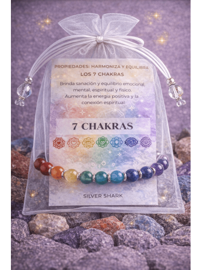 'Chakra Guardian Rudraksha' bracelet made of natural Rudraksha and the 7 chakras